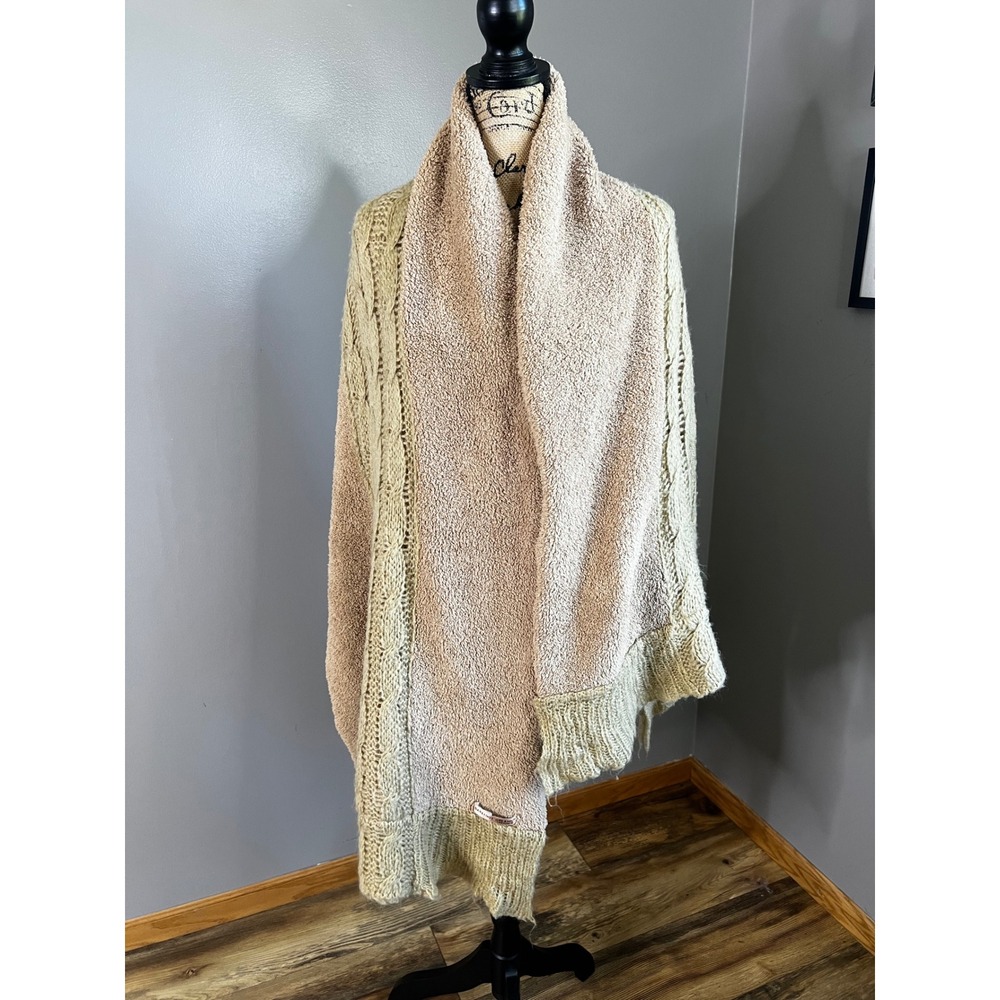 Barefoot Dreams CozyChic Mohair Blend Shawl Wrap Tan Sage Green Style 424